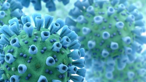 Bir SARS-Coronavirus-2'nin (SARS-CoV-2) mikroskobik 3D görüntüsü: Küresel virüsün yüzeyinde, virüsün insan hücrelerine kenetlenebileceği dairesel vantuzlar vardır.